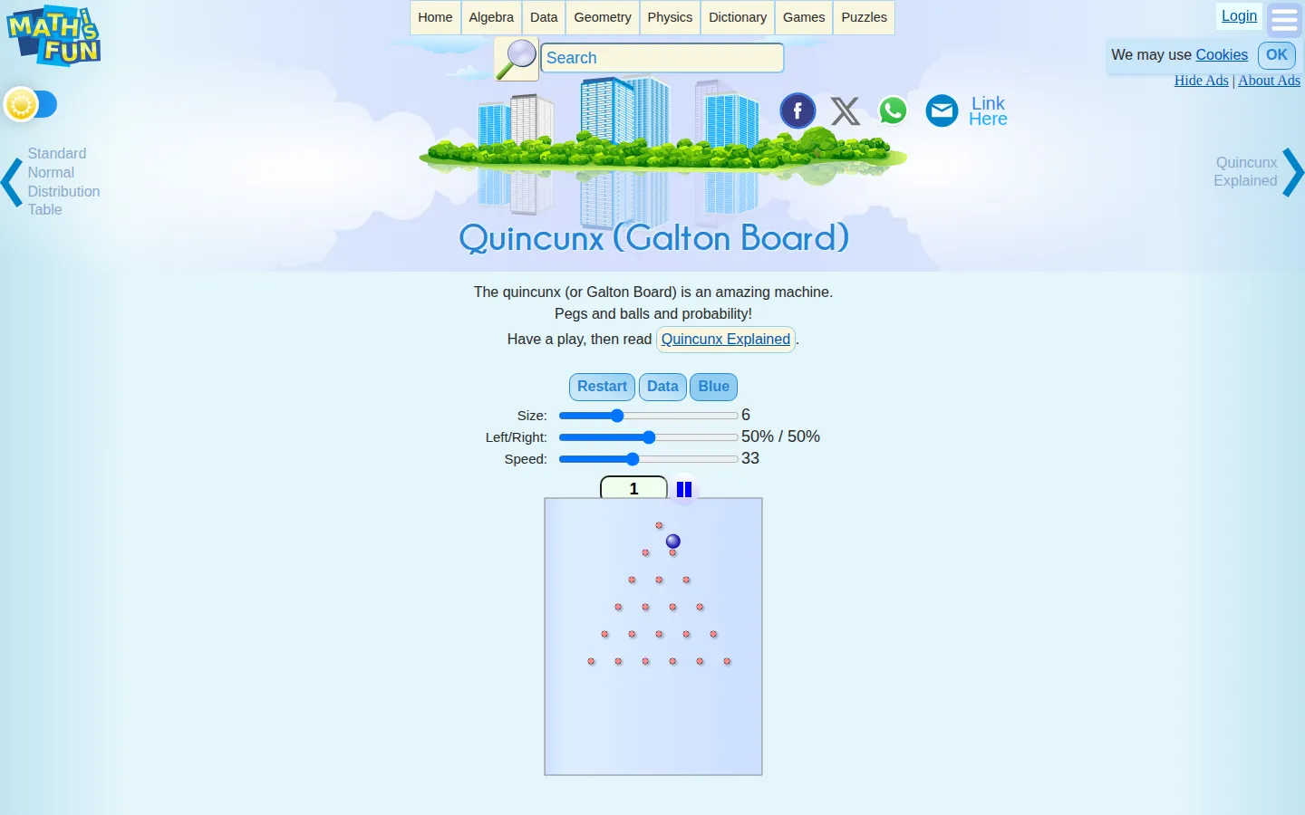 Quincunx (Galton Board) website homepage screenshot