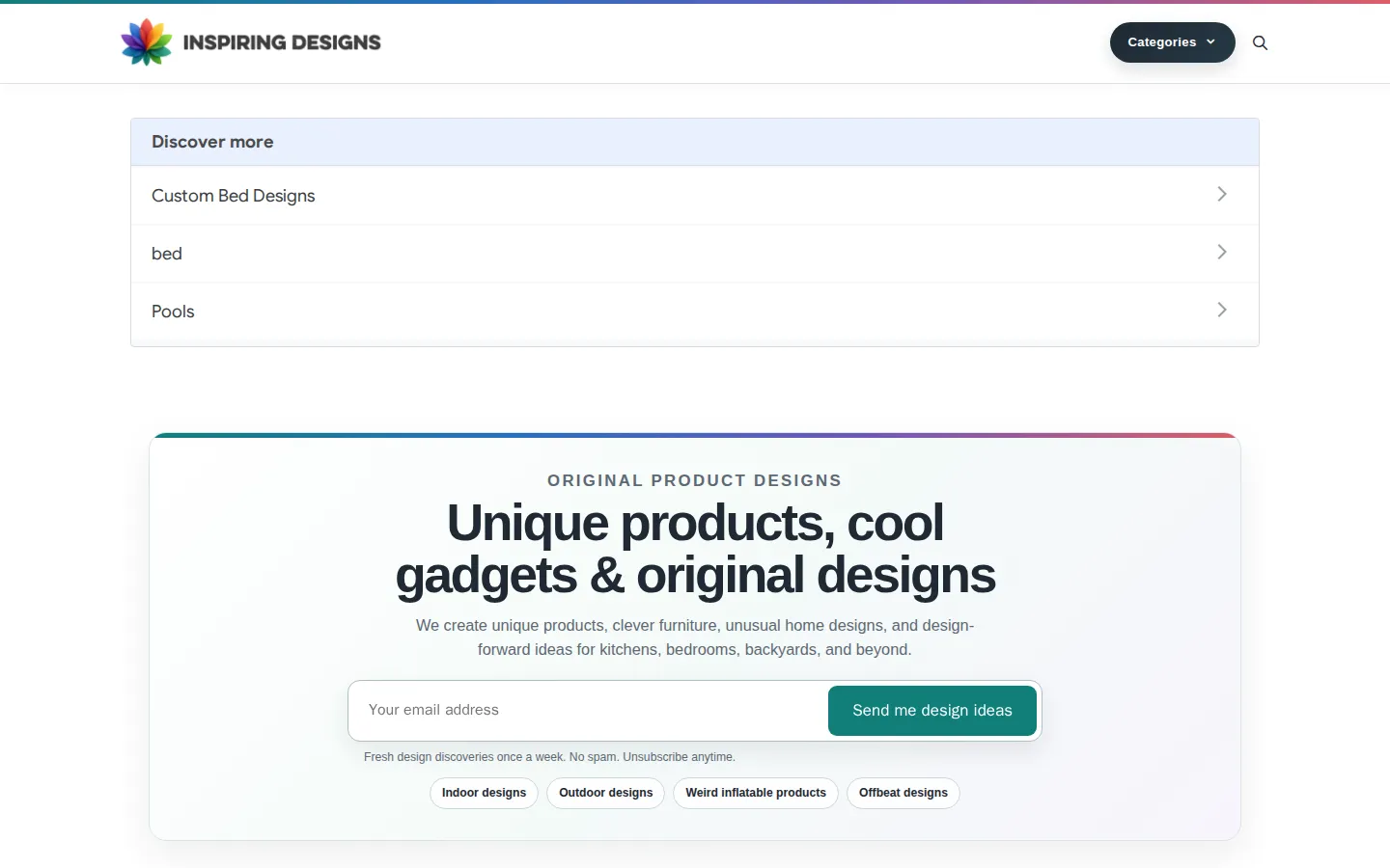 Inspiring Designs website homepage screenshot