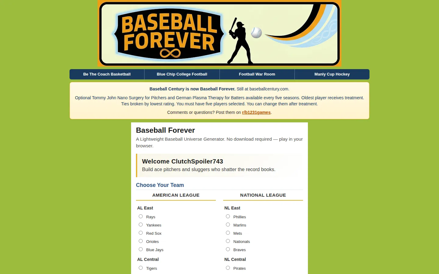 Baseball Century website homepage screenshot