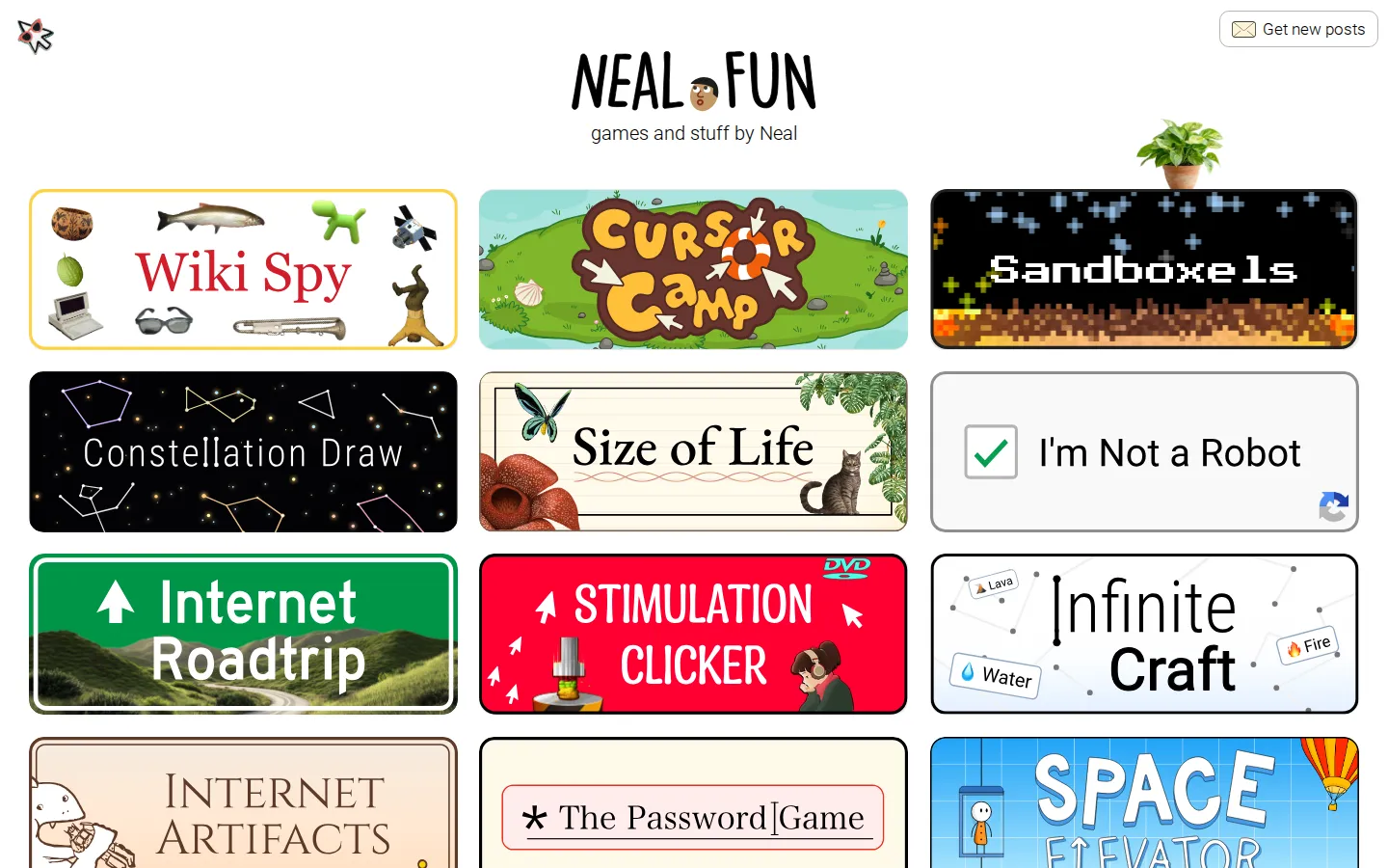 Neal.fun website homepage screenshot