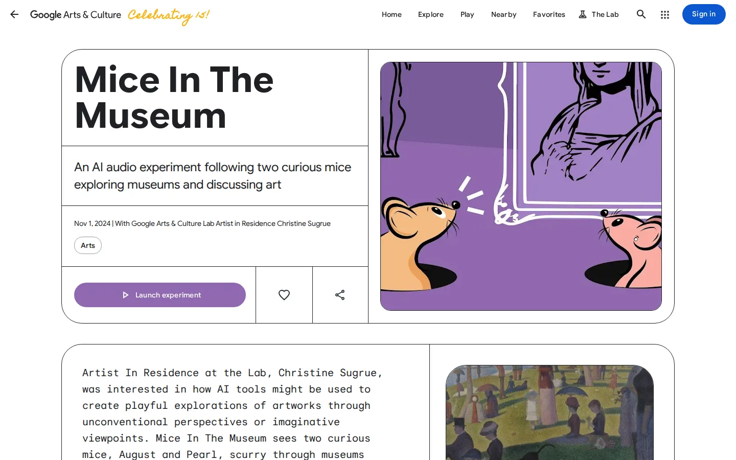 Mice in the Museum website homepage screenshot