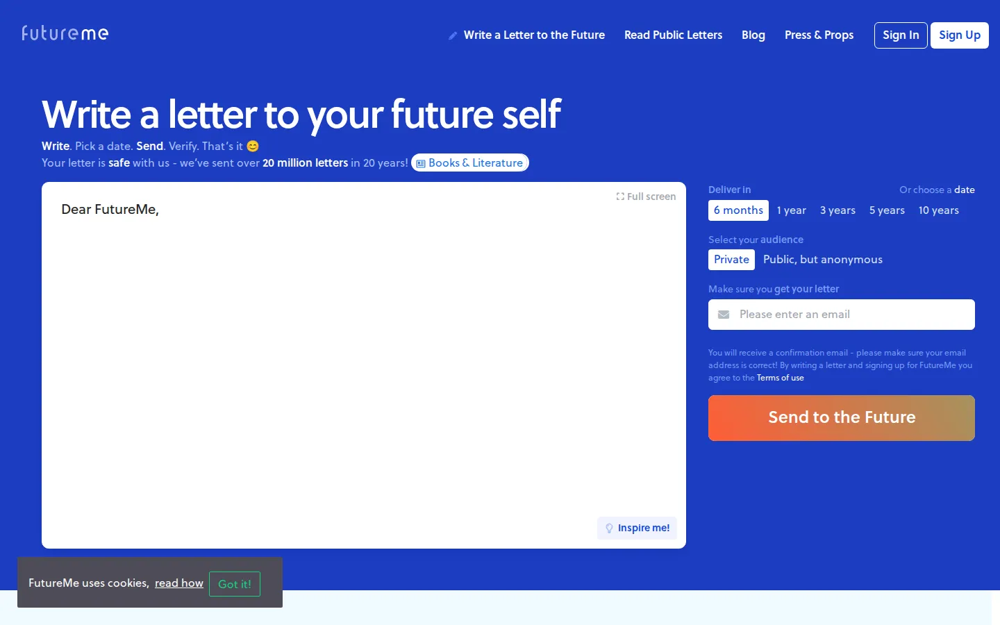 FutureMe website homepage screenshot