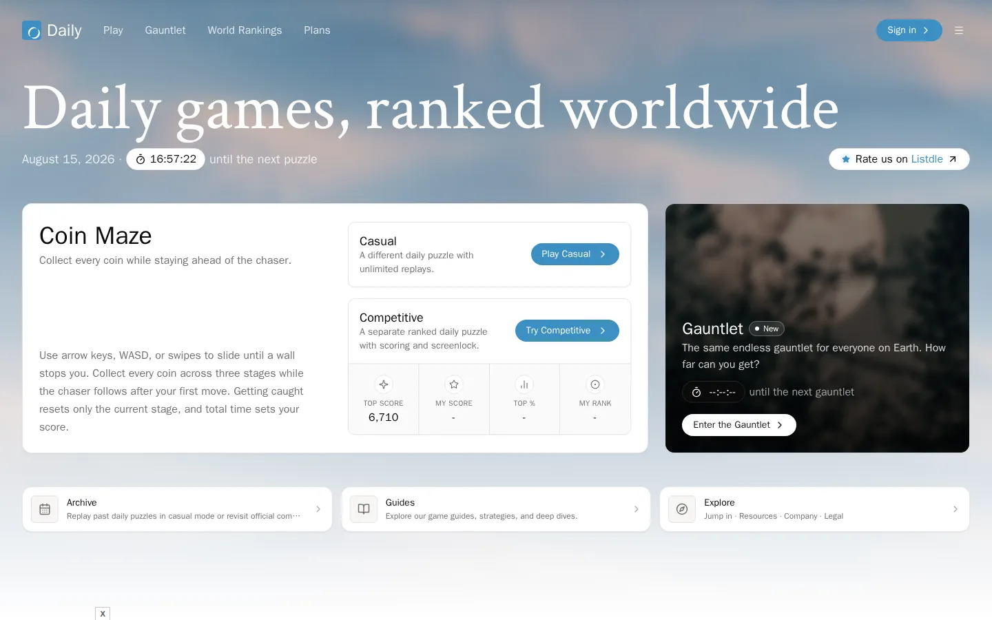 Play daily website homepage screenshot