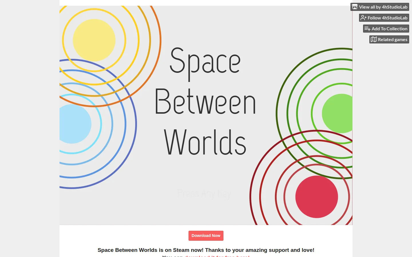 Space Between Worlds website homepage screenshot
