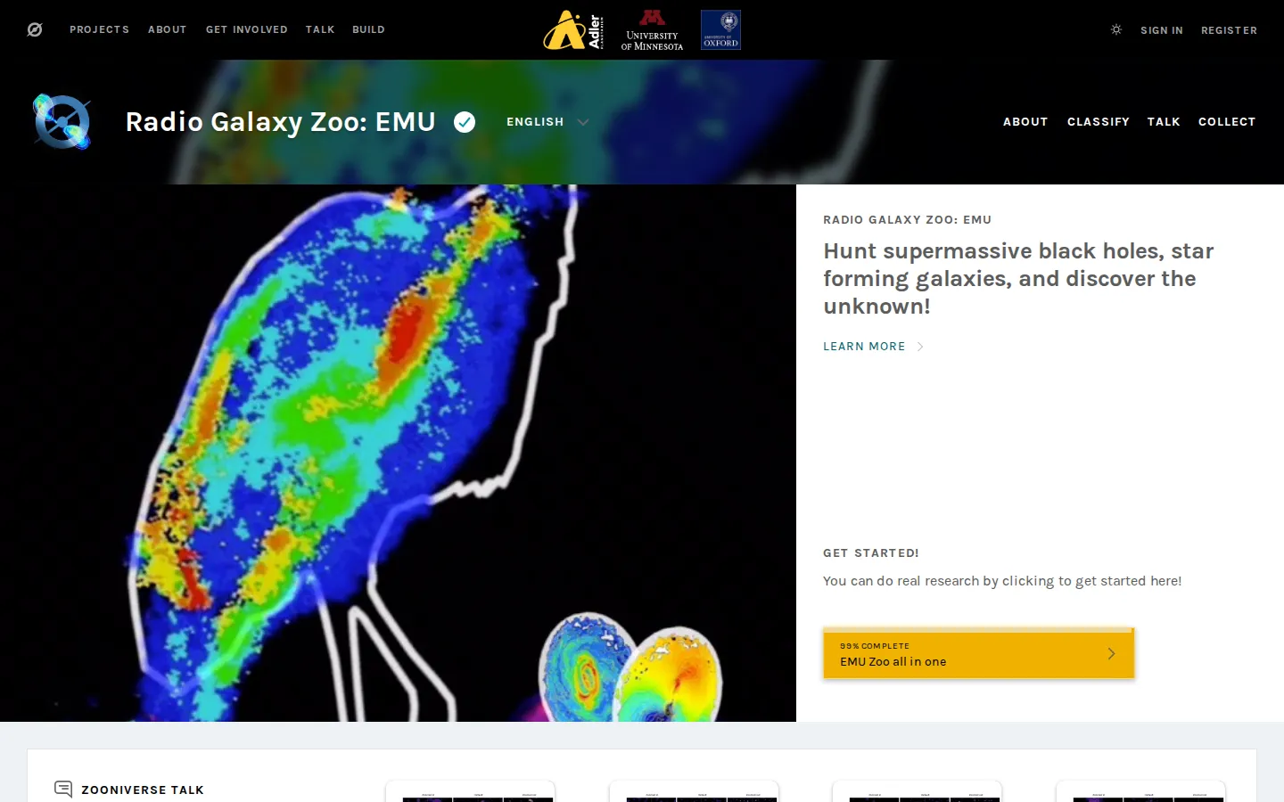 Radio Galaxy Zoo: EMU website homepage screenshot