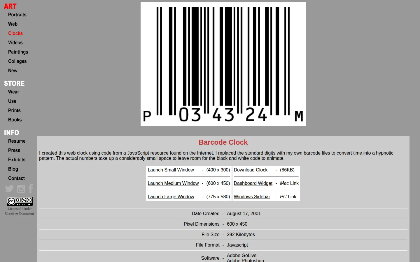 Barcode clock website homepage screenshot