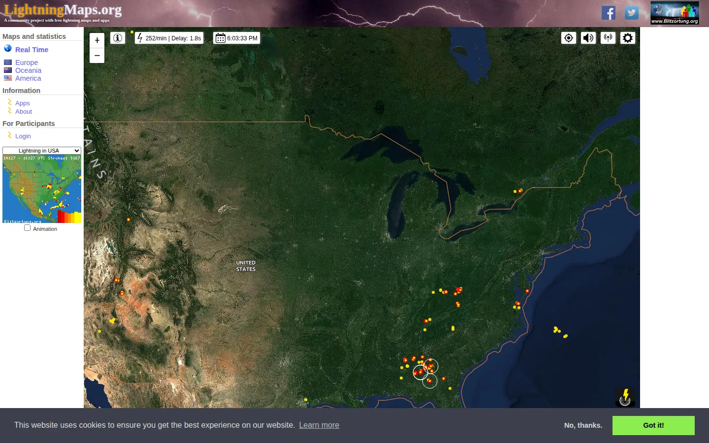 Lightning Maps website homepage screenshot
