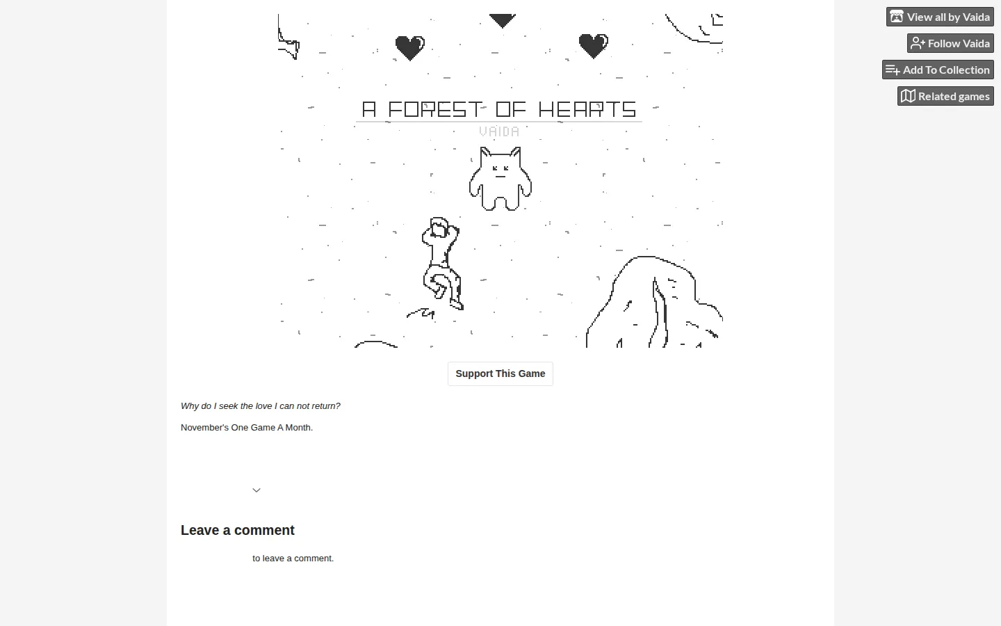 A Forest of Hearts website homepage screenshot