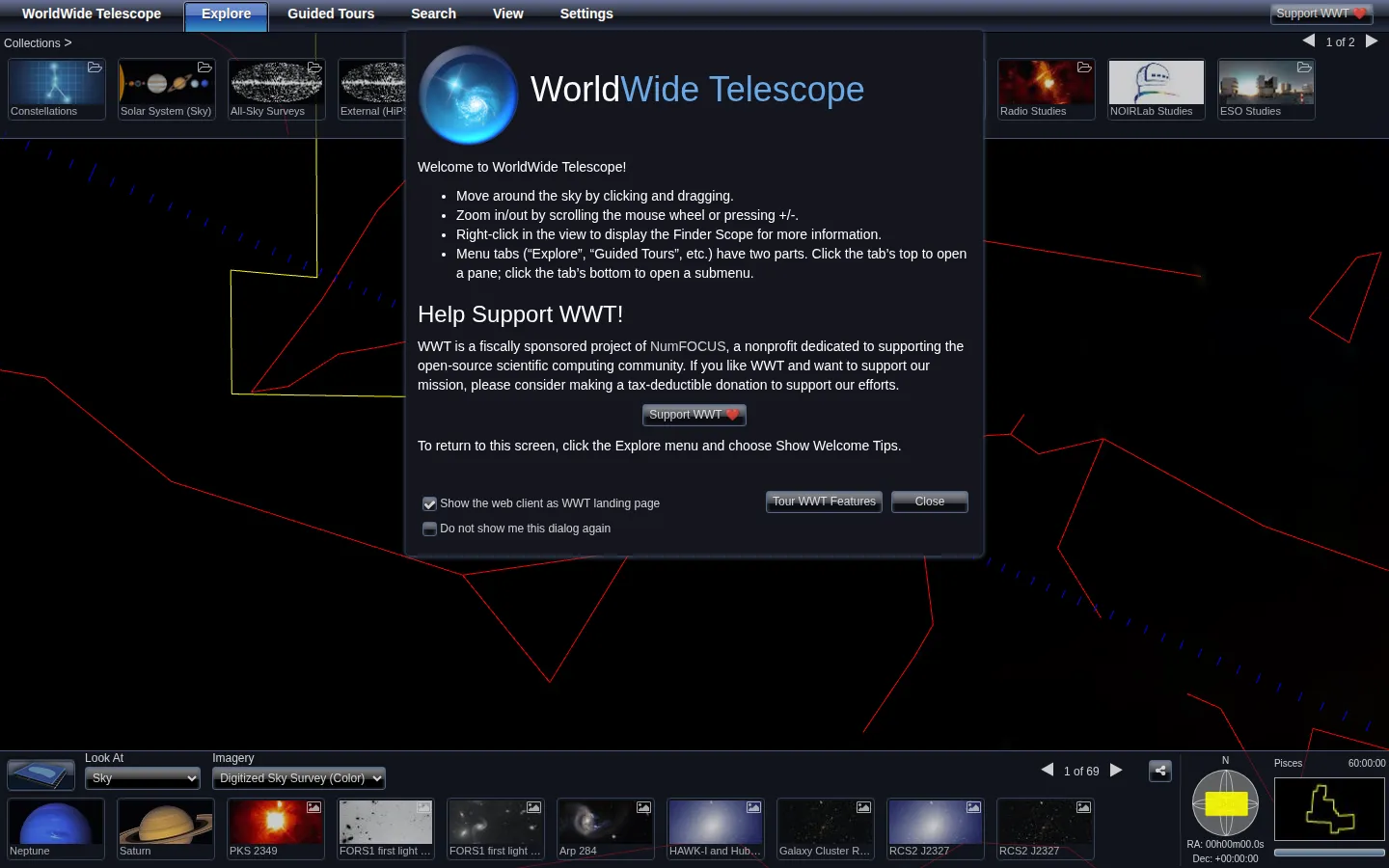 WorldWide Telescope website homepage screenshot